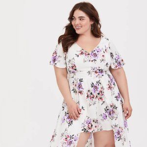 Torrid Floral Challis Romper Skirt High Low Walk Through Step Thru Dress Jumper